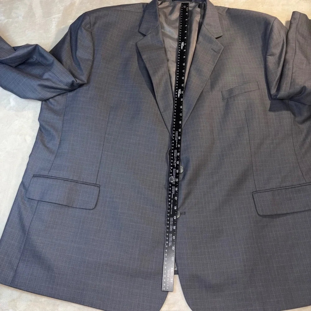 Geoffrey Beene Mens Grey Glen Plaid 2 Piece Suit Jacket 64R Pants 52W 30L DX27